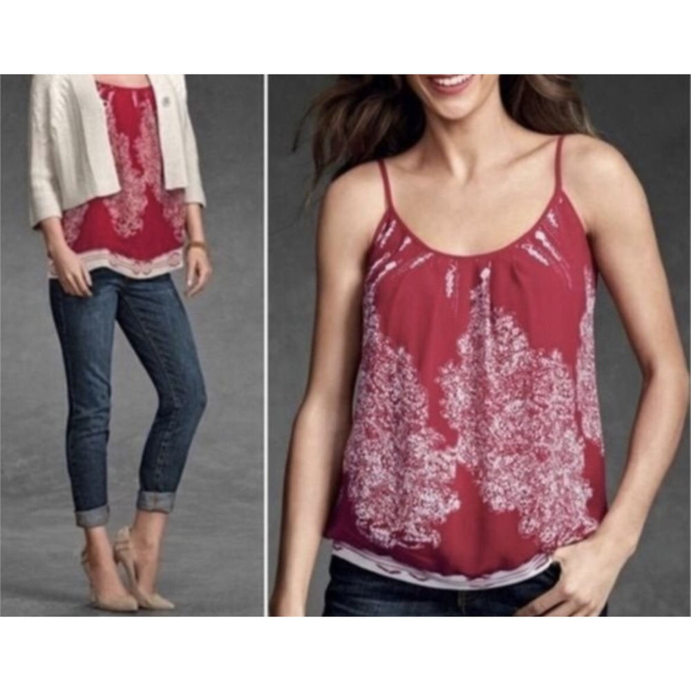 Cabi Red Cami Tank Top Womens Size M Heart Of Township Romantic Boho Capsule‎